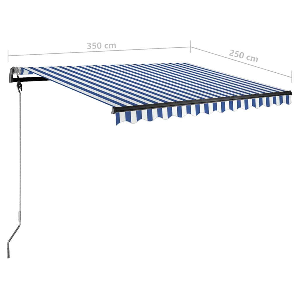 vidaXL Toldo retrátil manual independente 300x250 cm azul e branco