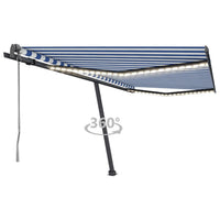 vidaXL Toldo autom. LED e sensor de vento 400x300 cm azul e branco