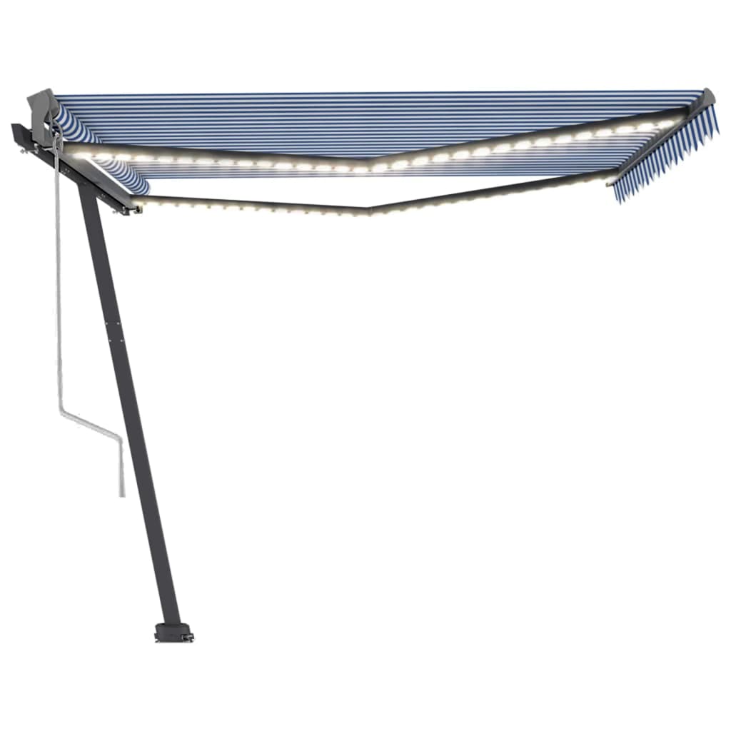 vidaXL Toldo autom. LED e sensor de vento 400x300 cm azul e branco