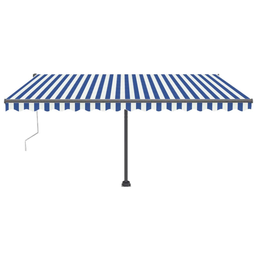 vidaXL Toldo autom. LED e sensor de vento 400x300 cm azul e branco
