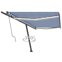 vidaXL Toldo autom. LED e sensor de vento 400x300 cm azul e branco