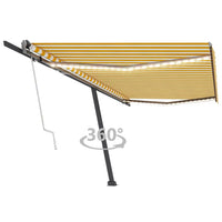 vidaXL Toldo autom. LED e sensor de vento 400x300 cm azul e branco
