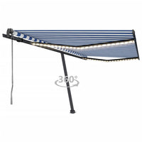 vidaXL Toldo autom. LED e sensor de vento 400x300 cm azul e branco