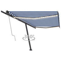 vidaXL Toldo autom. LED e sensor de vento 400x300 cm azul e branco