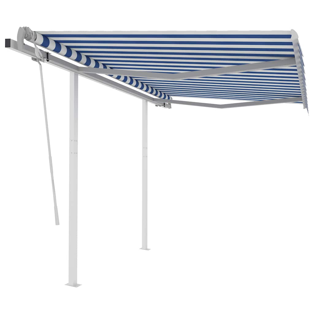 vidaXL Toldo retrátil manual com postes 3x2,5 m azul e branco