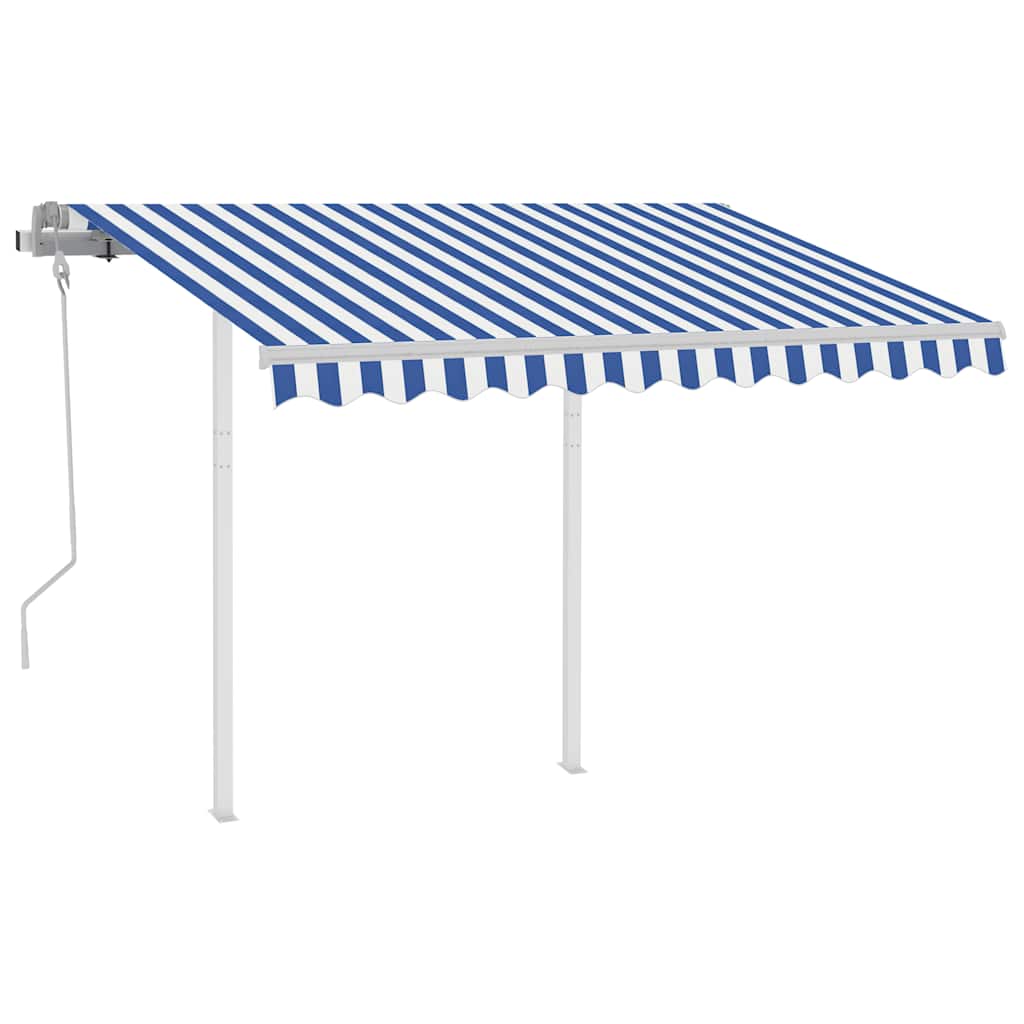 vidaXL Toldo retrátil manual com postes 3x2,5 m azul e branco