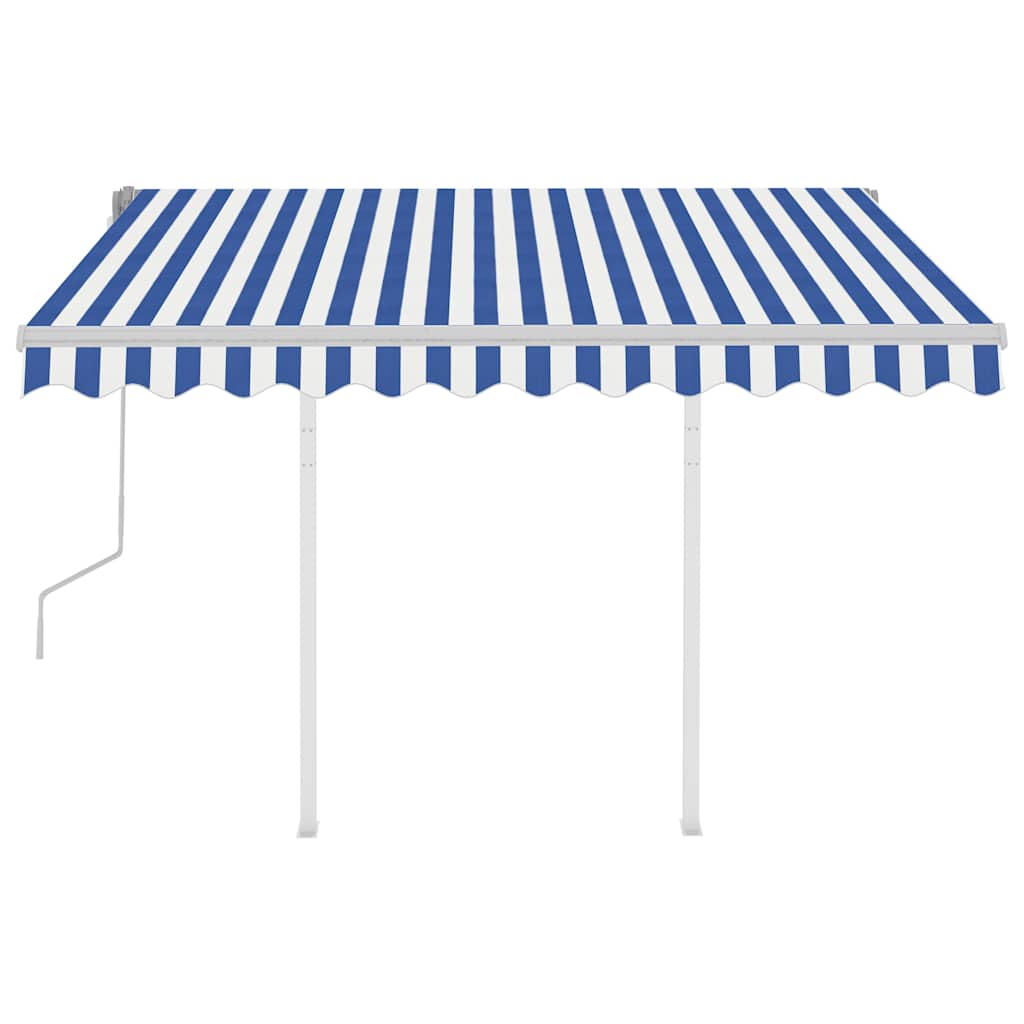 vidaXL Toldo retrátil manual com postes 3x2,5 m azul e branco