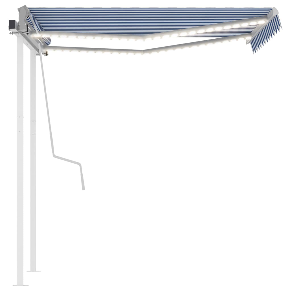 vidaXL Toldo retrátil manual com LED 3x2,5 m azul e branco