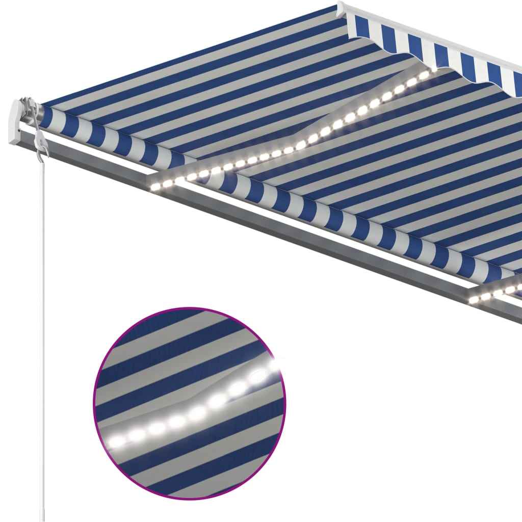 vidaXL Toldo retrátil manual com LED 3x2,5 m azul e branco