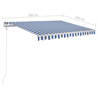 vidaXL Toldo retrátil manual com LED 3x2,5 m azul e branco