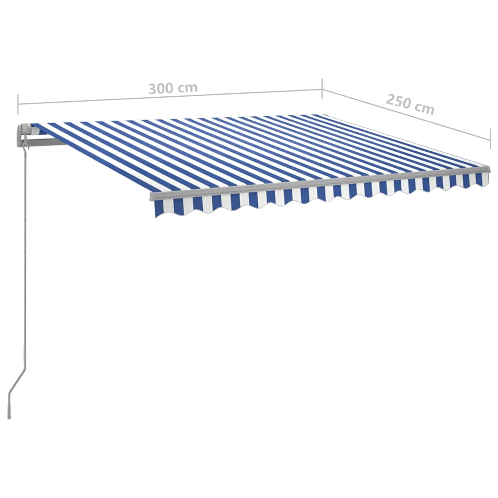 vidaXL Toldo retrátil automático com postes 3x2,5 m azul e branco