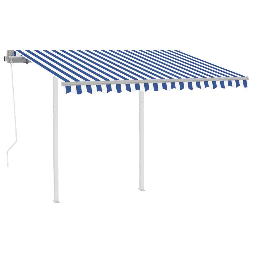 vidaXL Toldo retrátil automático com postes 3x2,5 m azul e branco