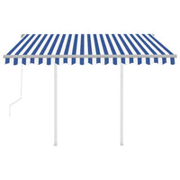 vidaXL Toldo retrátil automático com postes 3x2,5 m azul e branco