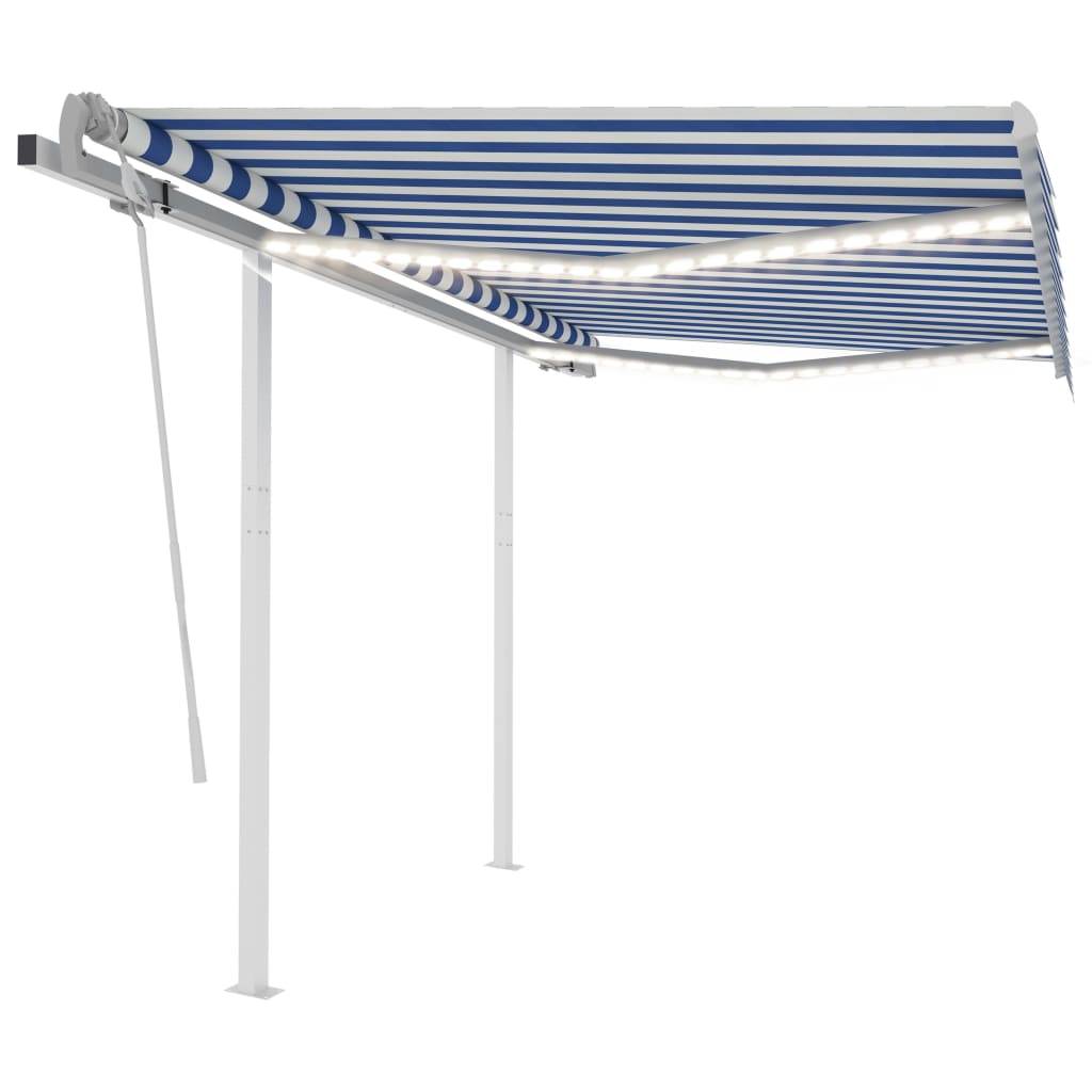 vidaXL Toldo retrátil manual com LED 3x2,5 m azul e branco