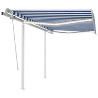 vidaXL Toldo retrátil manual com LED 3x2,5 m azul e branco