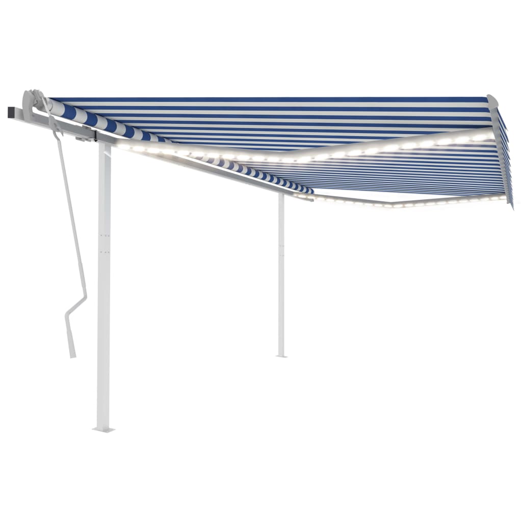 vidaXL Toldo retrátil manual com LED 3x2,5 m azul e branco