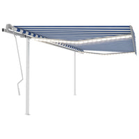 vidaXL Toldo retrátil manual com LED 3x2,5 m azul e branco