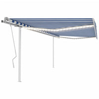 vidaXL Toldo retrátil manual com LED 3x2,5 m azul e branco