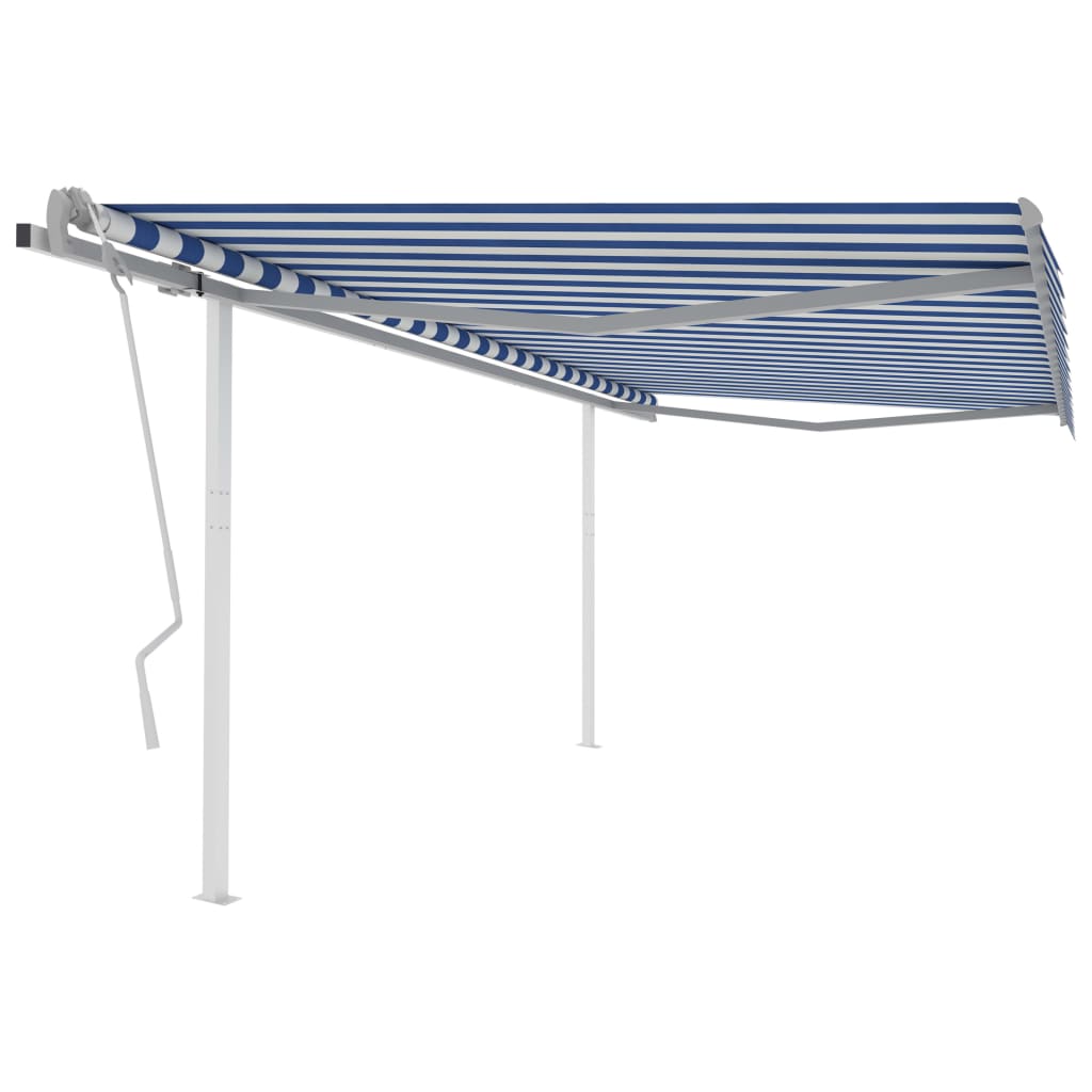 vidaXL Toldo retrátil manual com postes 3x2,5 m azul e branco