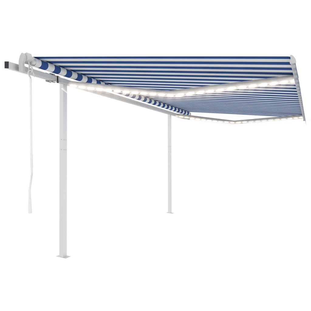vidaXL Toldo automático c/ LED e sensor de vento 6x3 m azul e branco