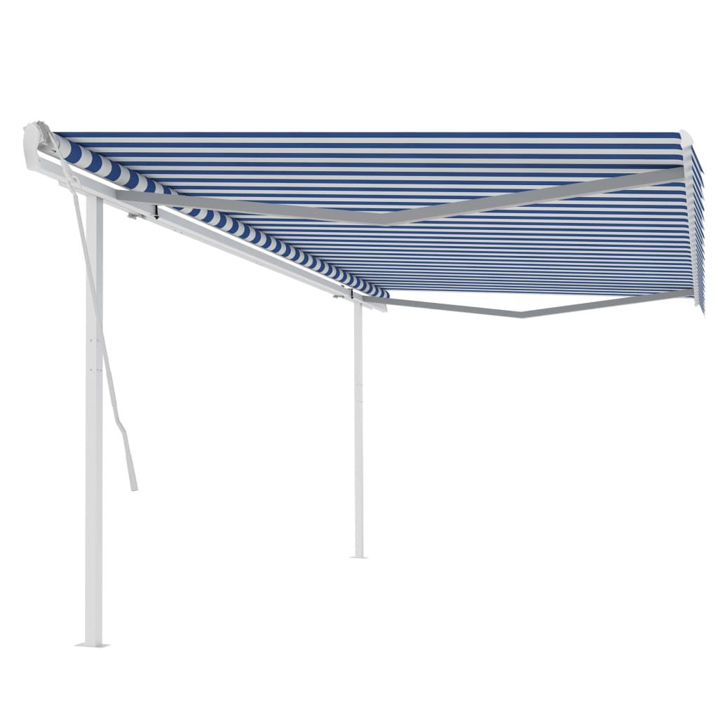 vidaXL Toldo retrátil manual com postes 3x2,5 m azul e branco