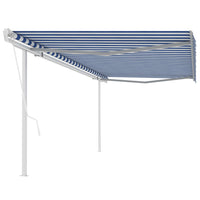 vidaXL Toldo retrátil automático com postes 3x2,5 m azul e branco