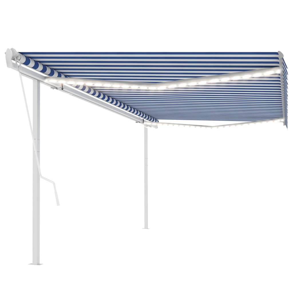 vidaXL Toldo automático c/ LED e sensor de vento 6x3 m azul e branco