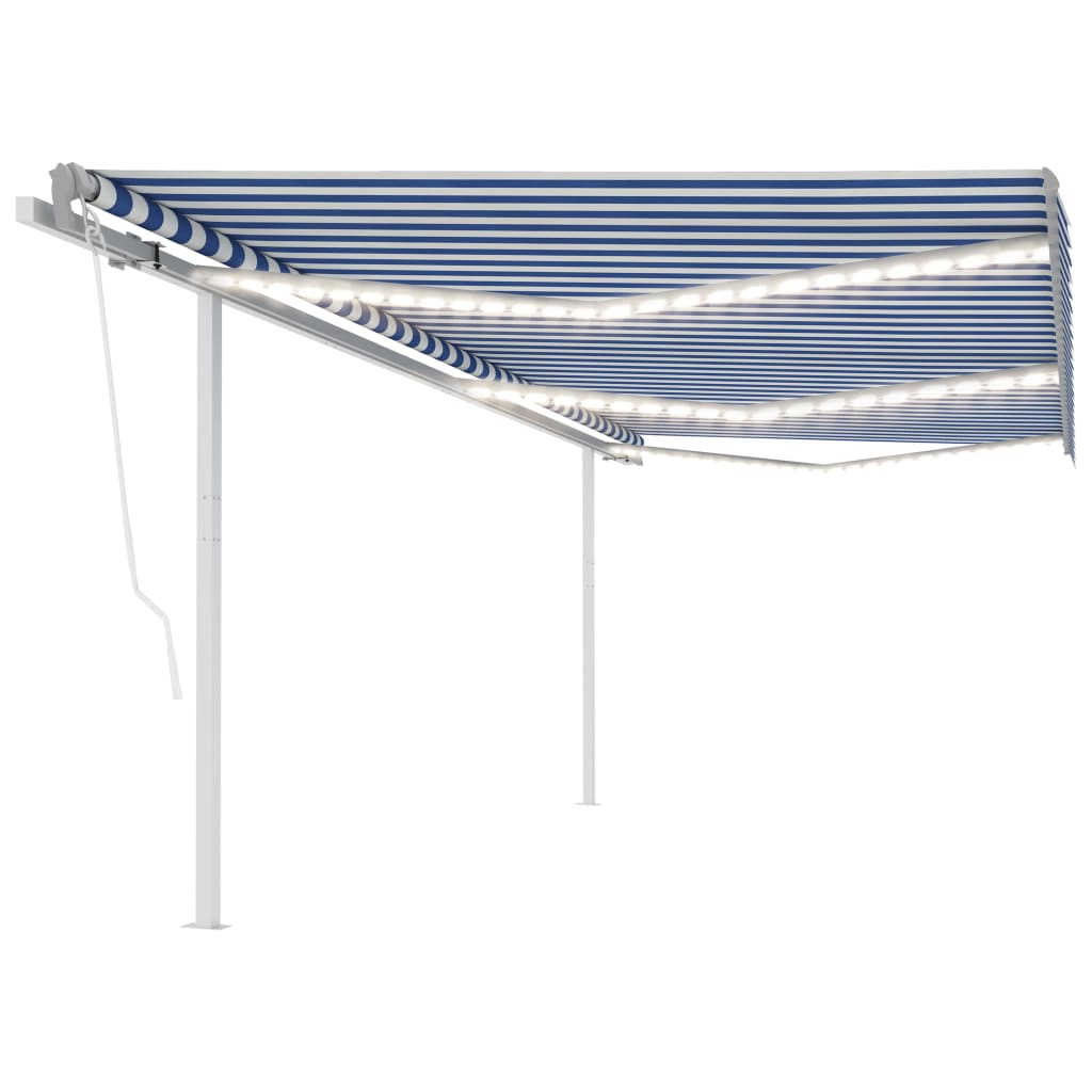 vidaXL Toldo retrátil manual com LED 3x2,5 m azul e branco