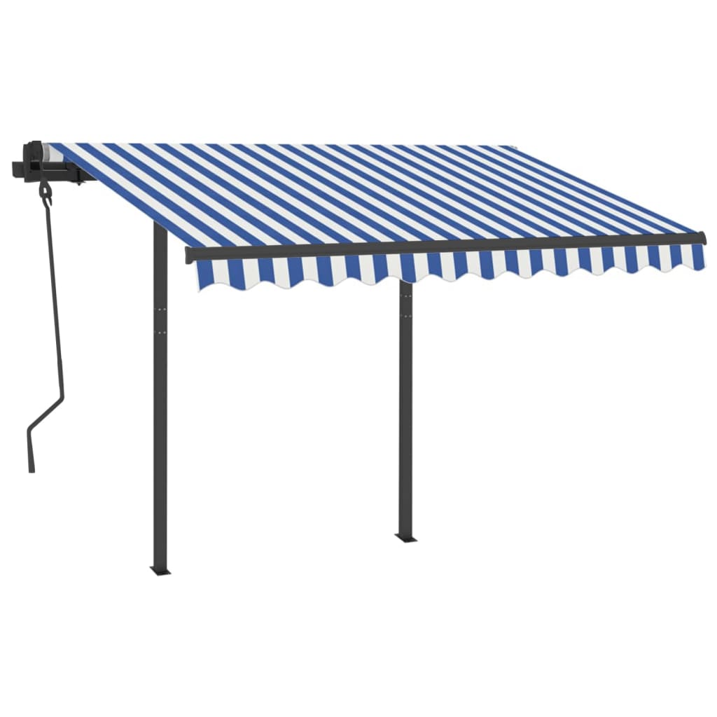 vidaXL Toldo retrátil manual com postes 3x2,5 m azul e branco