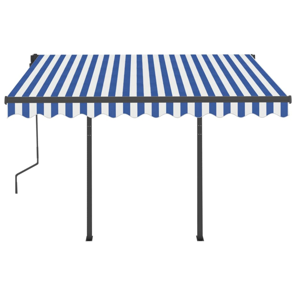 vidaXL Toldo retrátil manual com postes 3x2,5 m azul e branco