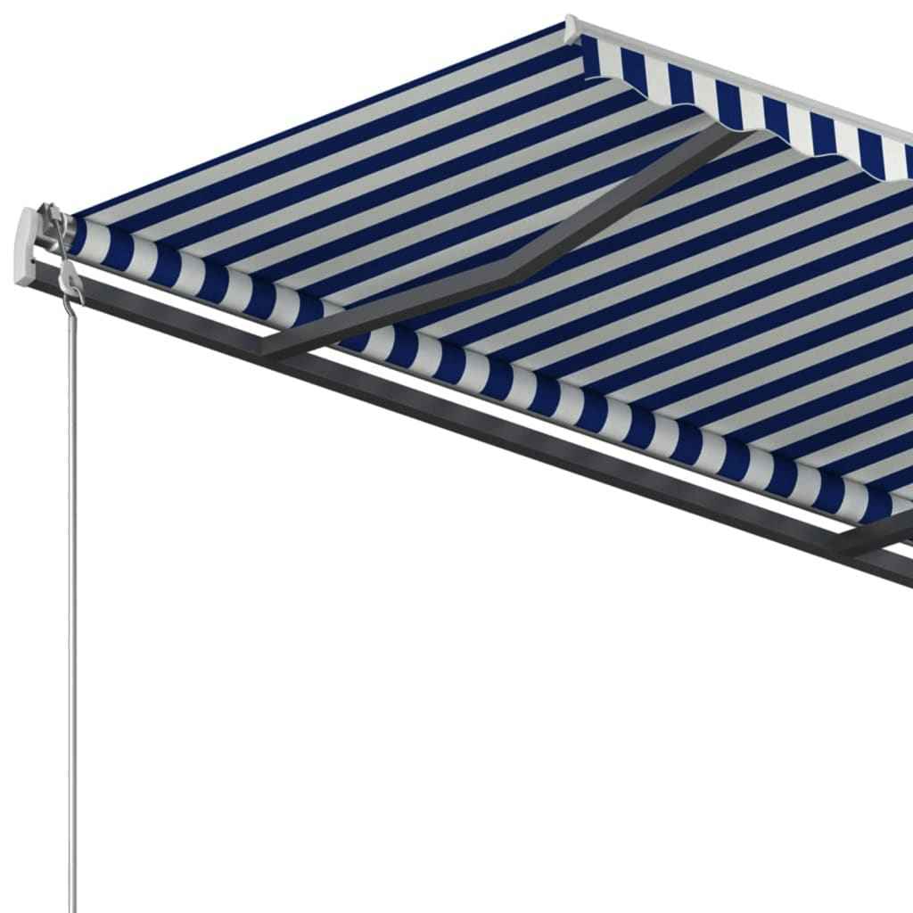 vidaXL Toldo retrátil manual com postes 3,5x2,5 m azul e branco