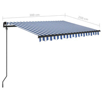 vidaXL Toldo retrátil automático com postes 3x2,5 m azul e branco