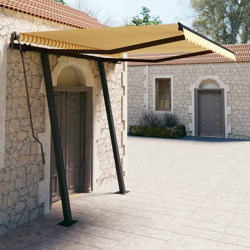 vidaXL Toldo retrátil manual com postes 3x2,5 m azul e branco