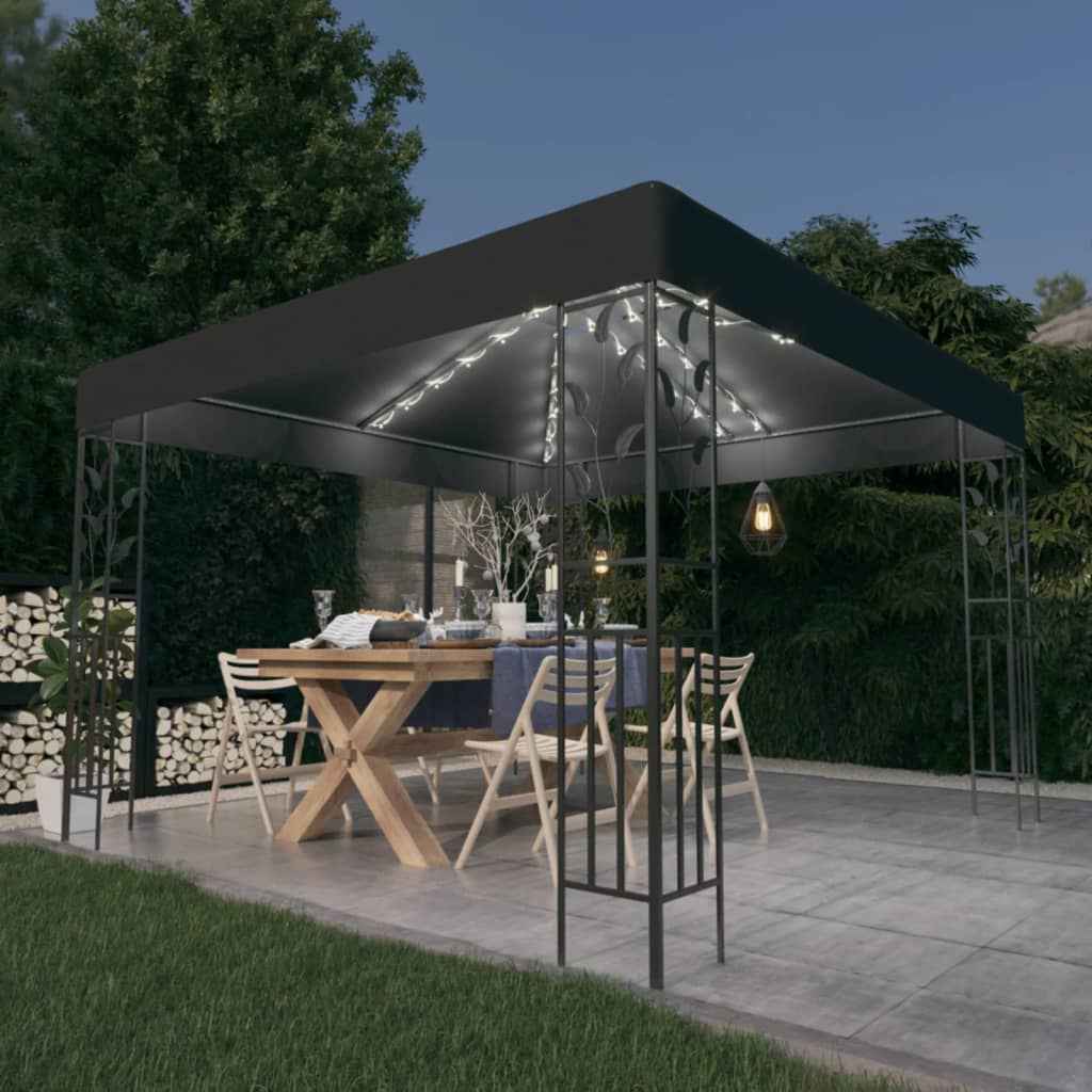 vidaXL Gazebo com cordões de luzes LED 3x3 m antracite