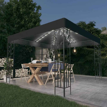 vidaXL Gazebo com cordões de luzes LED 3x3 m antracite
