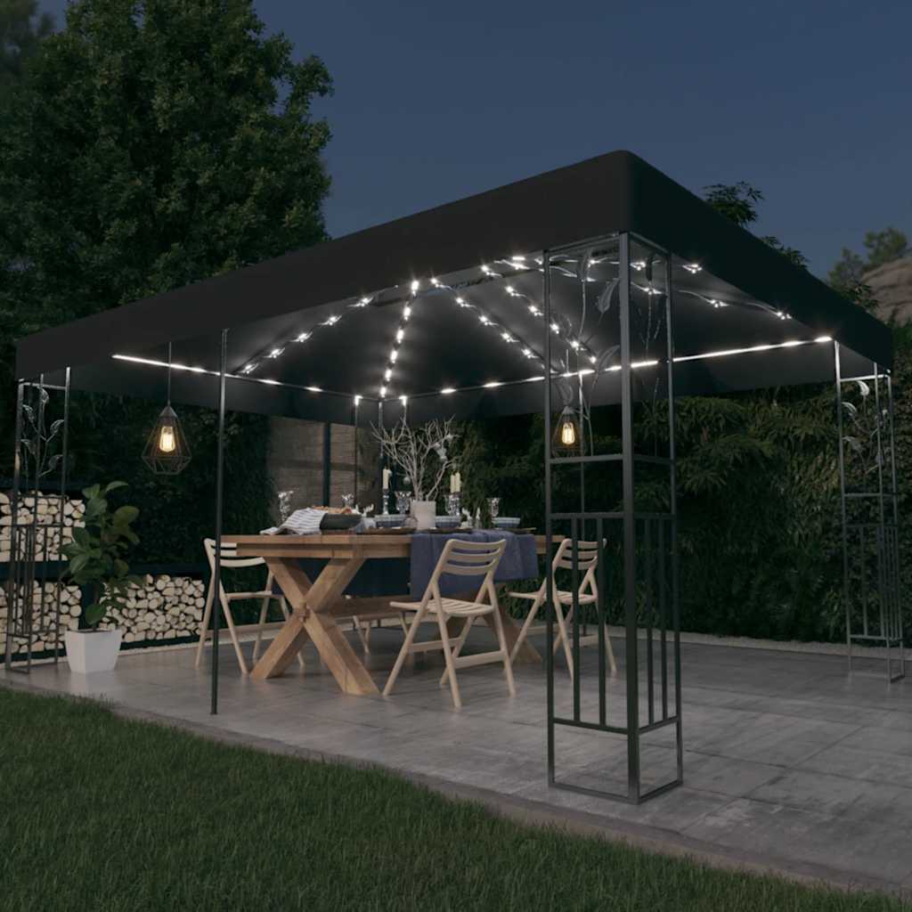 vidaXL Gazebo com toldo duplo e cordões de luzes LED 3x4 m branco