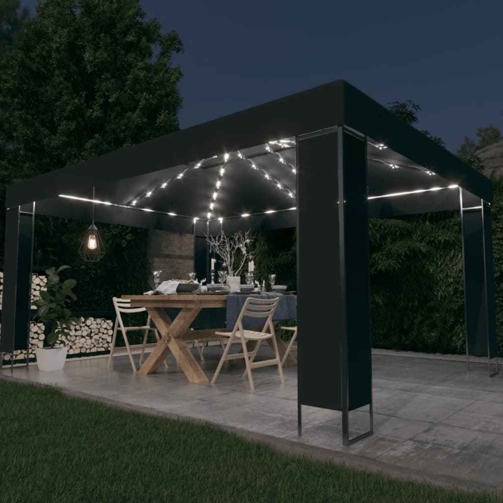 vidaXL Gazebo com cordões de luzes LED 3x4 m antracite