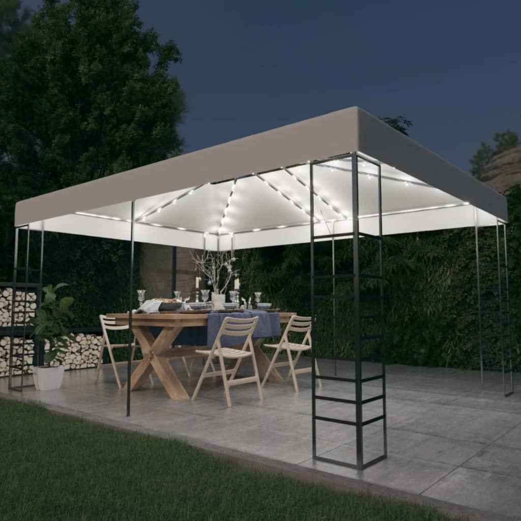 vidaXL Gazebo com cordões de luzes LED 4x3x2,7 m branco