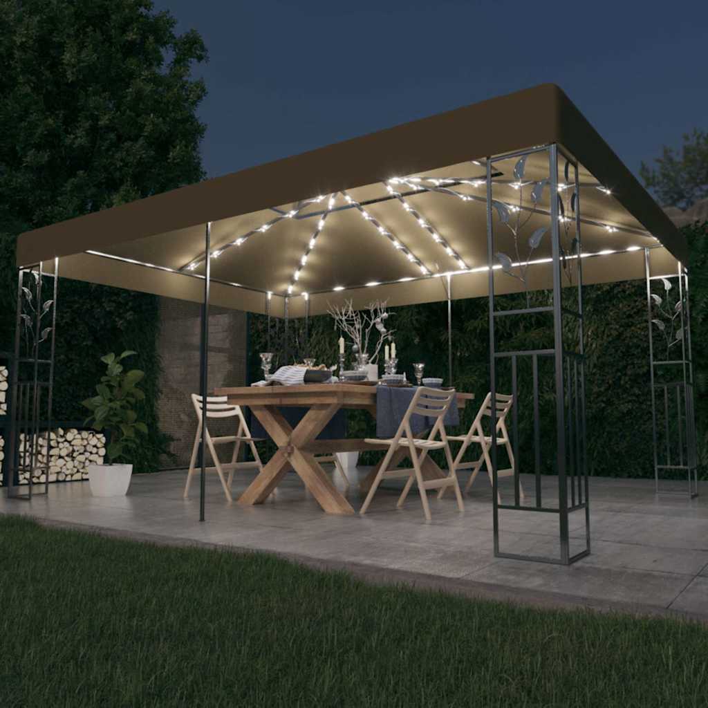 vidaXL Gazebo com toldo duplo e cordões de luzes LED 3x4 m branco