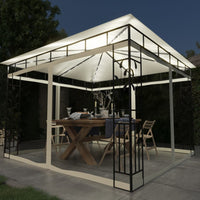 vidaXL Gazebo c/ mosquiteiro e cordões luzes LED 3x3x2,73m creme