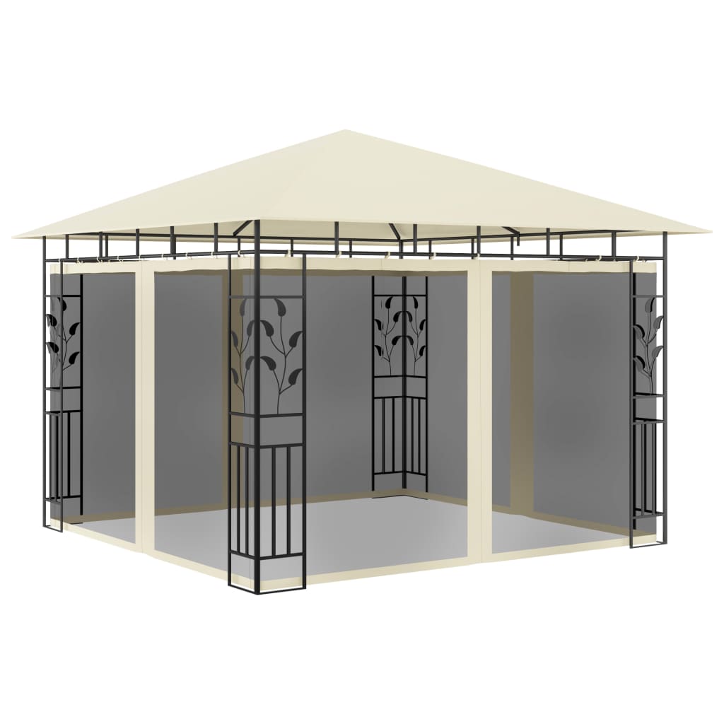 vidaXL Gazebo c/ mosquiteiro e cordões luzes LED 3x3x2,73m creme