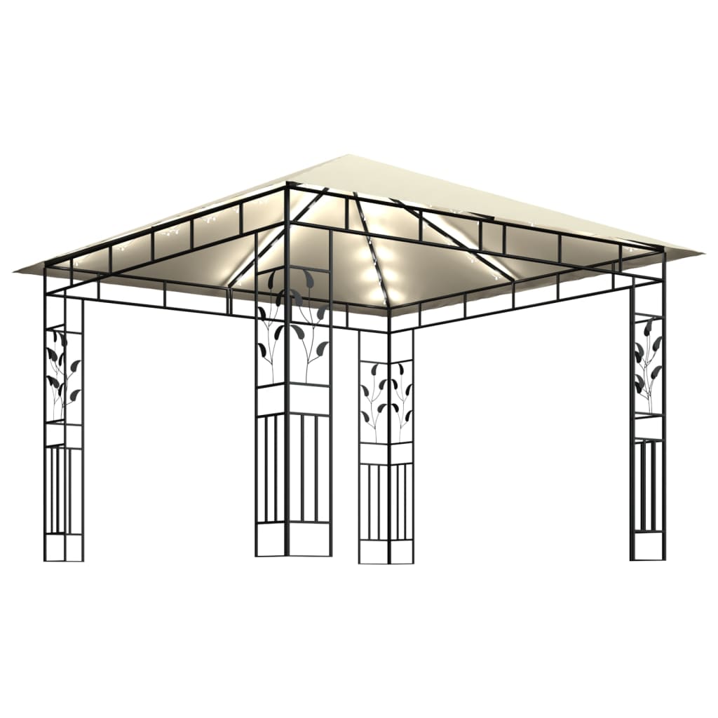 vidaXL Gazebo c/ mosquiteiro e cordões luzes LED 3x3x2,73m creme