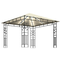 vidaXL Gazebo c/ mosquiteiro e cordões luzes LED 3x3x2,73m creme