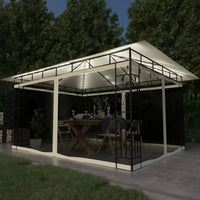 vidaXL Gazebo c/ mosquiteiro e cordões luzes LED 3x3x2,73m creme