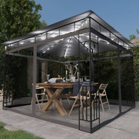 vidaXL Gazebo c/ mosquiteiro e cordões luzes LED 3x3x2,73m creme