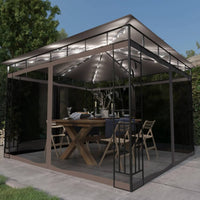vidaXL Gazebo c/ mosquiteiro e cordões luzes LED 3x3x2,73m creme
