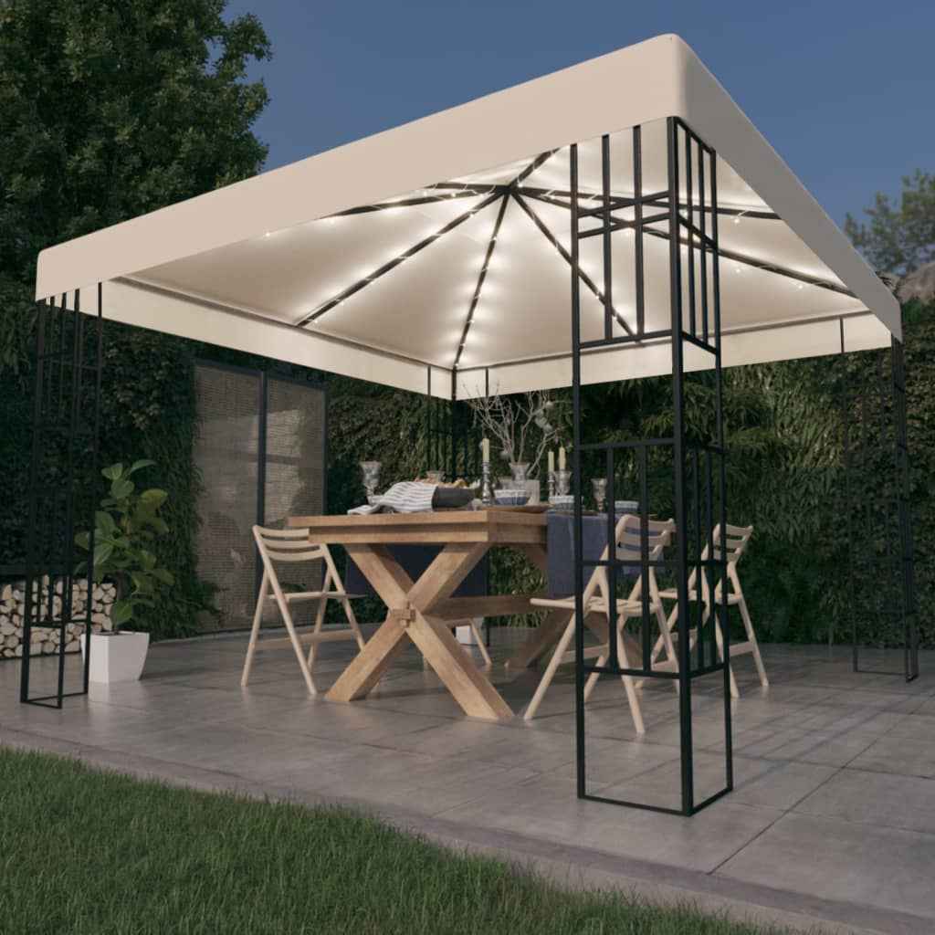 vidaXL Gazebo com cordões de luzes LED 3x3 m cor creme