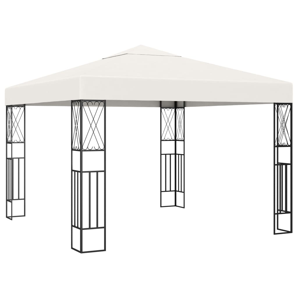 vidaXL Gazebo com cordões de luzes LED 3x3 m tecido cor creme