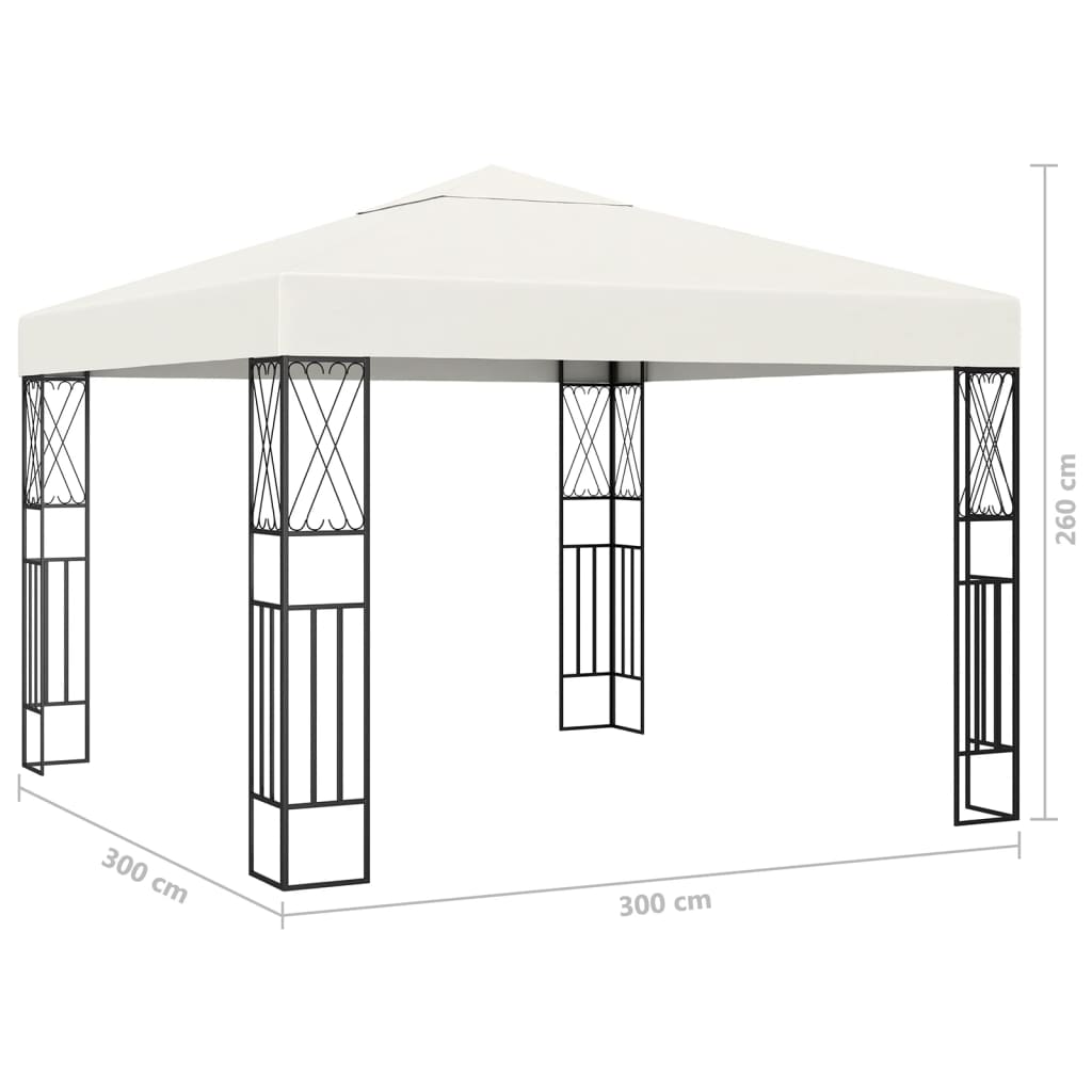vidaXL Gazebo com cordões de luzes LED 3x3 m tecido cor creme