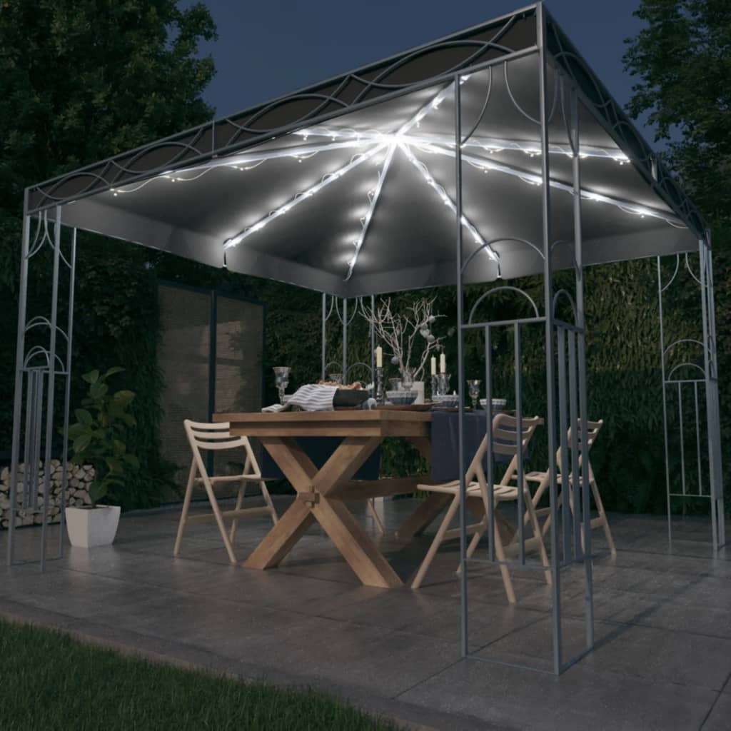 vidaXL Gazebo com cordões de luzes LED 300x300 cm cor creme
